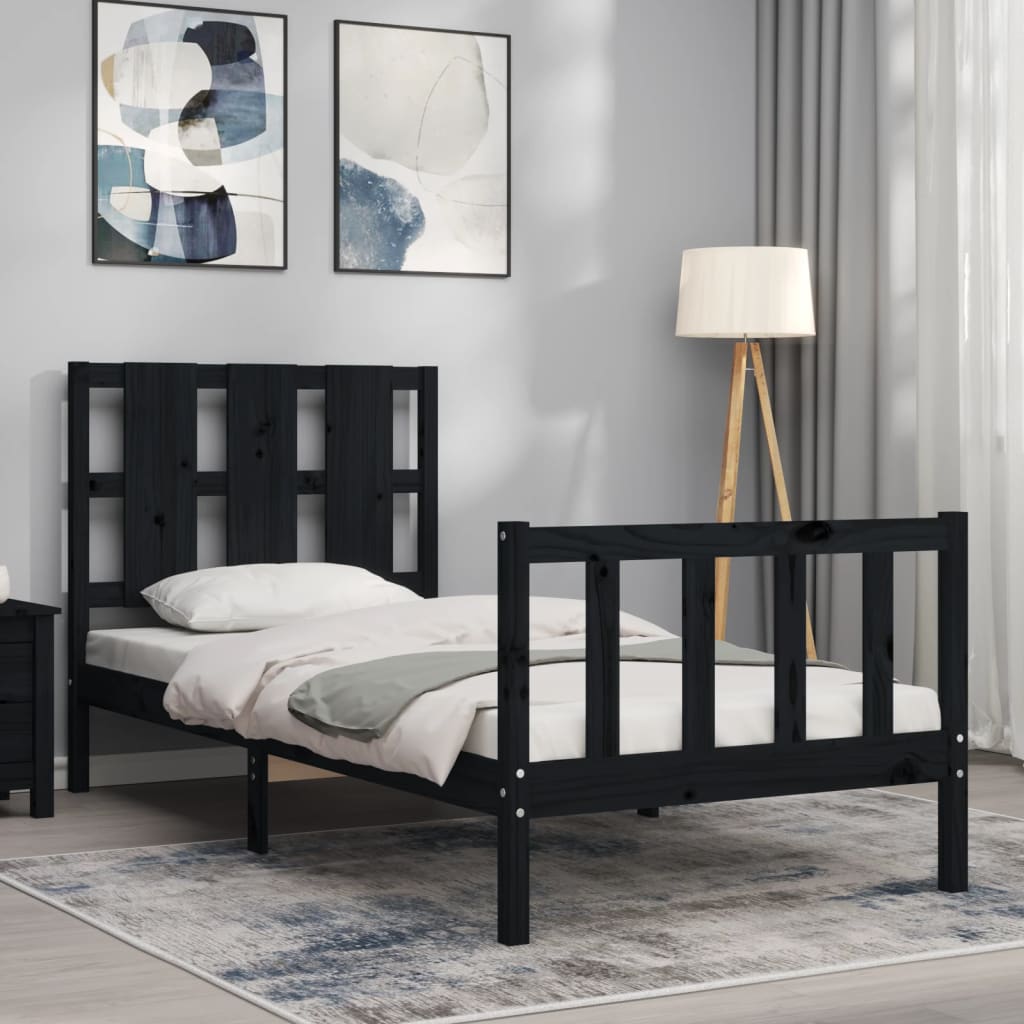 Bed Frame without Mattress Black 90x190 cm Single Solid Wood Pine