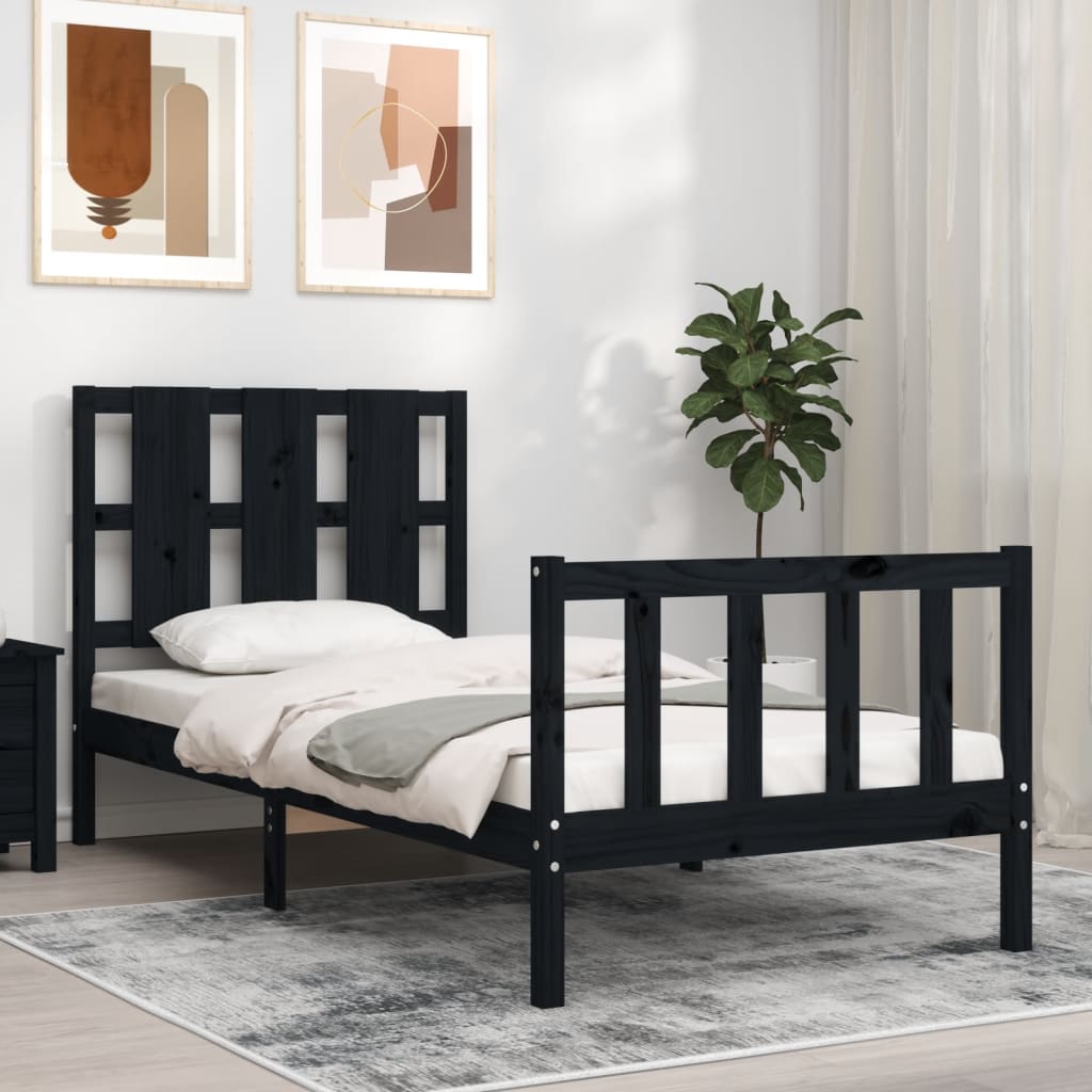 Bed Frame without Mattress Black 90x190 cm Single Solid Wood Pine