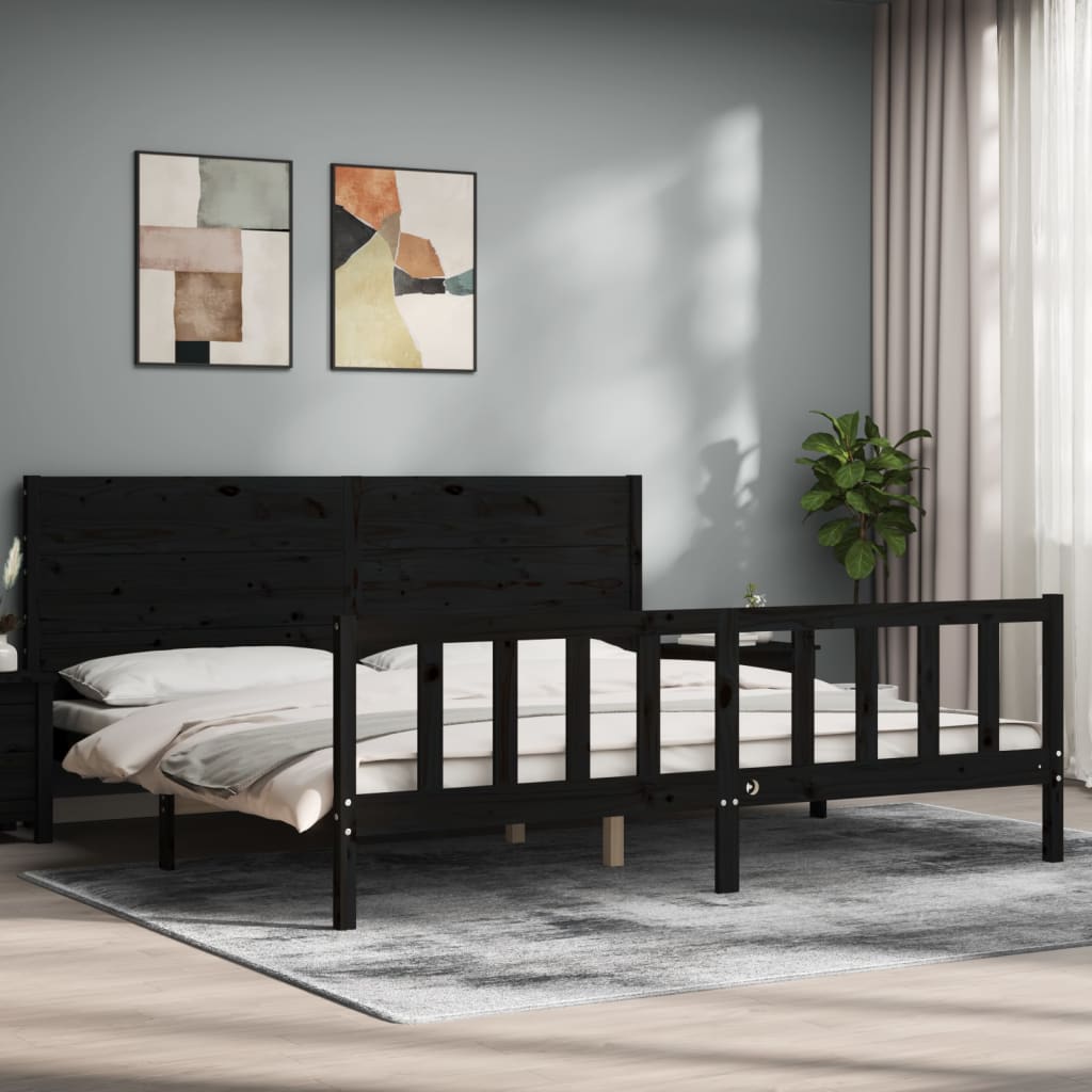 Bed Frame without Mattress Black 200x200 cm Solid Wood Pine