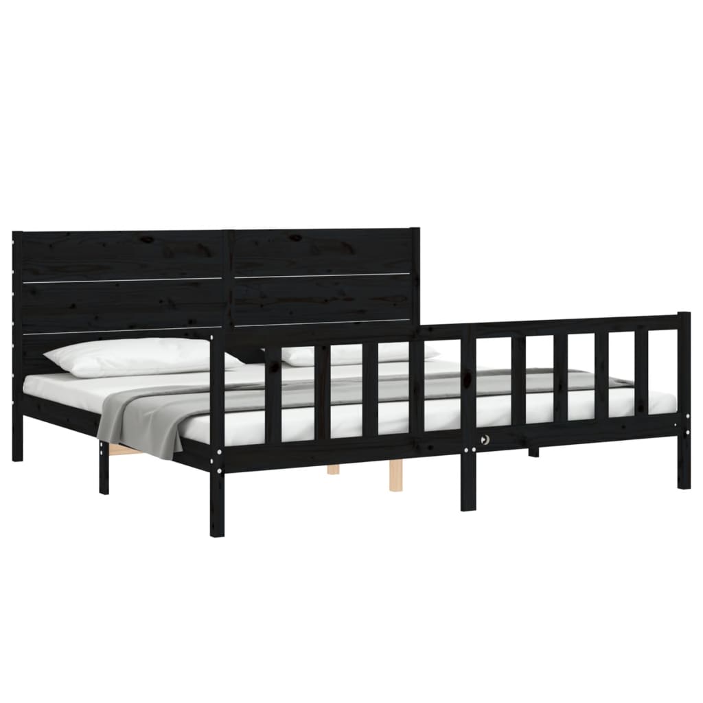 Bed Frame without Mattress Black 200x200 cm Solid Wood Pine