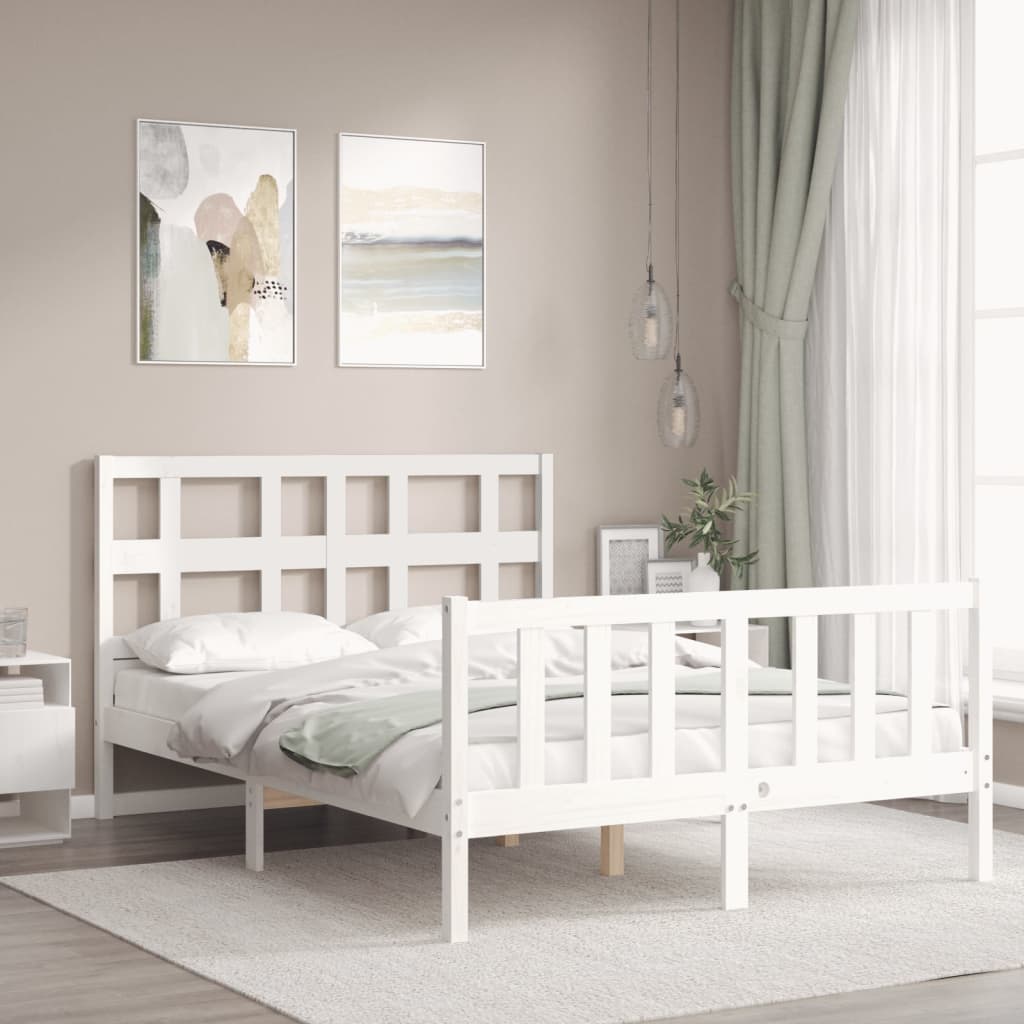 Bed Frame without Mattress White Small Double Solid Wood Pine