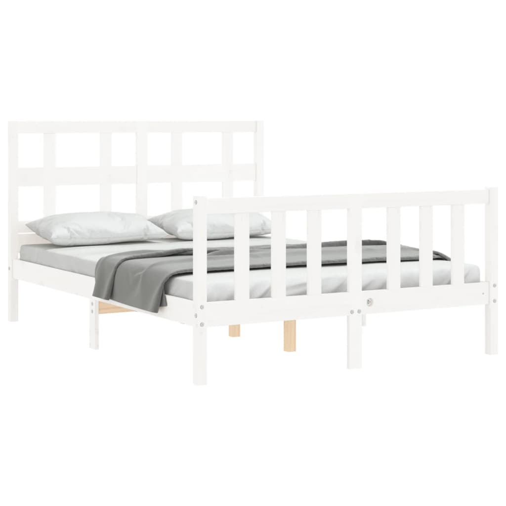 Bed Frame without Mattress White Small Double Solid Wood Pine