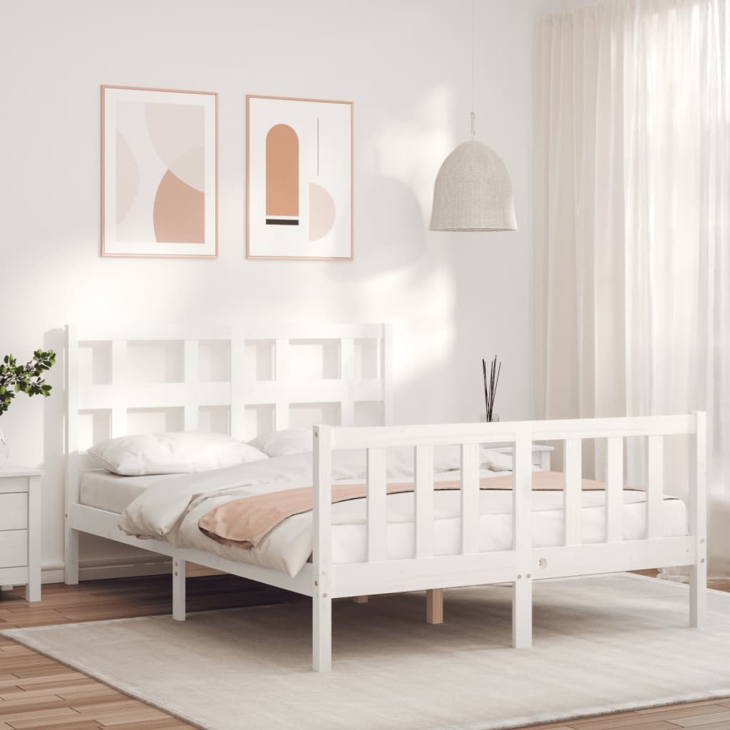 Bed Frame without Mattress White Small Double Solid Wood Pine