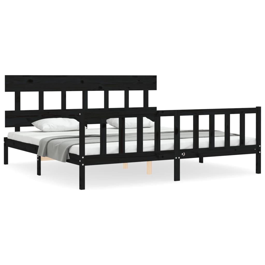 Bed Frame without Mattress Black 200x200 cm Solid Wood Pine