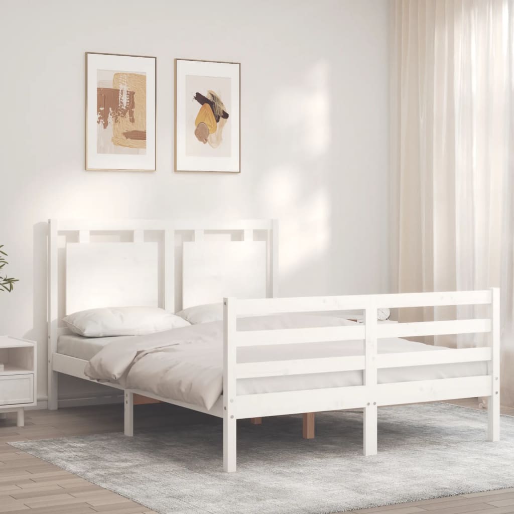 Bed Frame without Mattress White Small Double Solid Wood