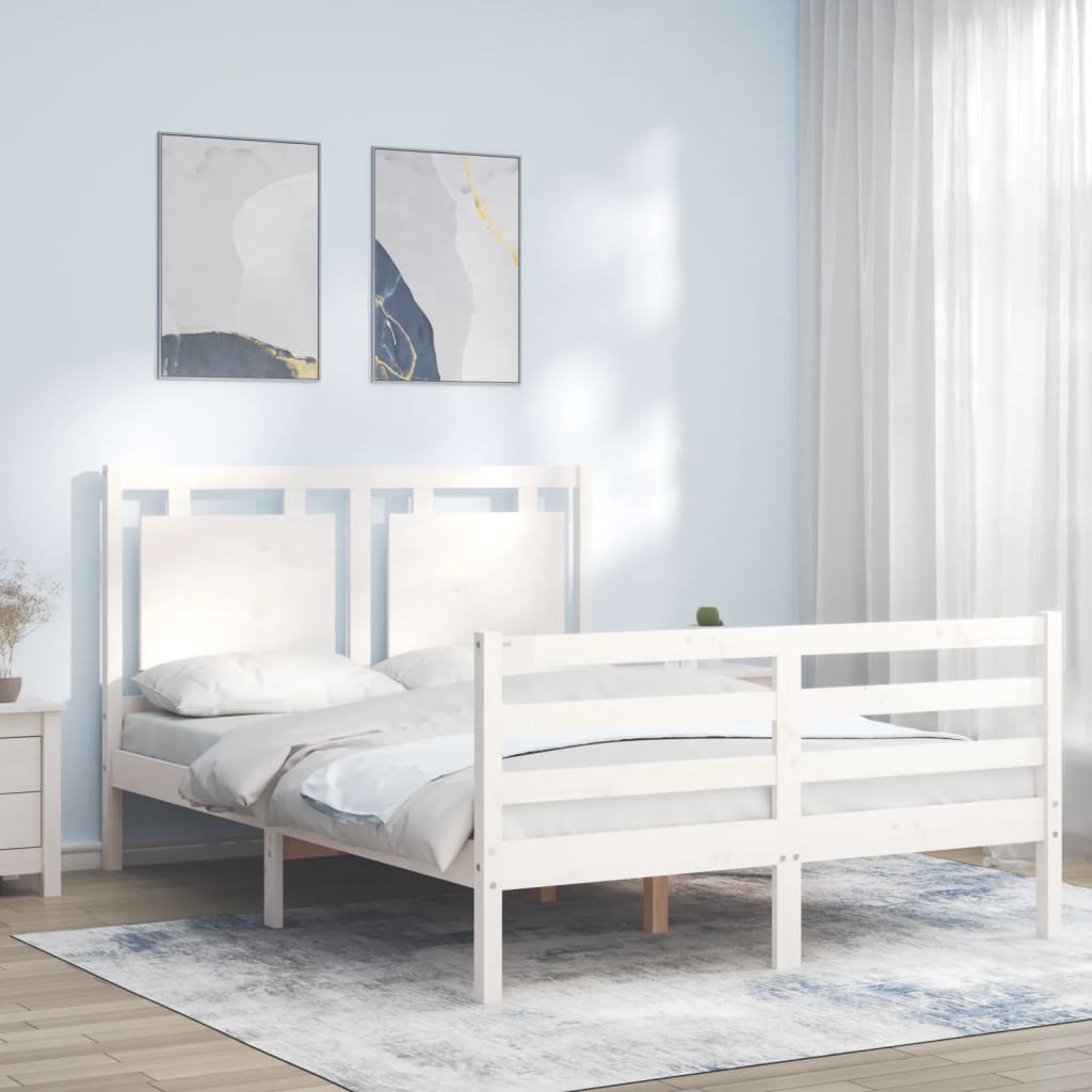 Bed Frame without Mattress White Small Double Solid Wood