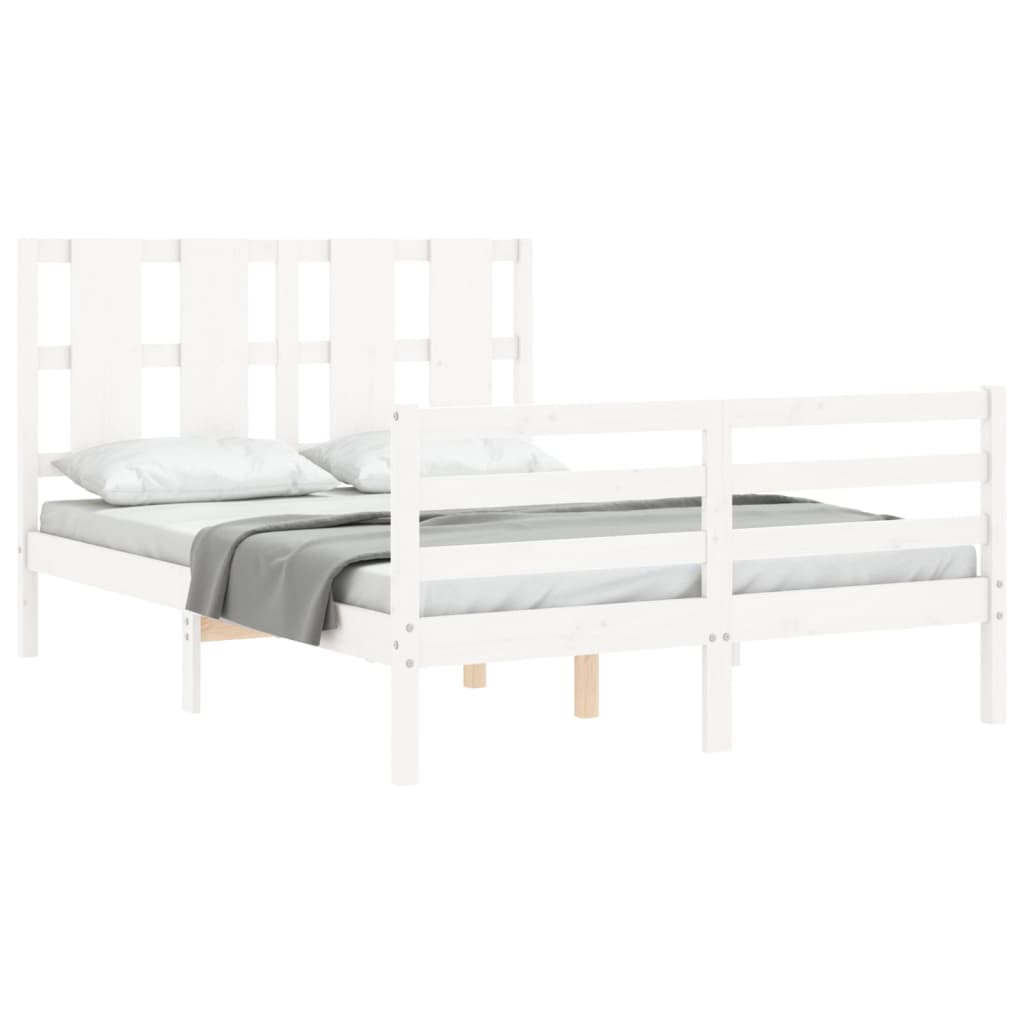 Bed Frame without Mattress White Double Solid Wood