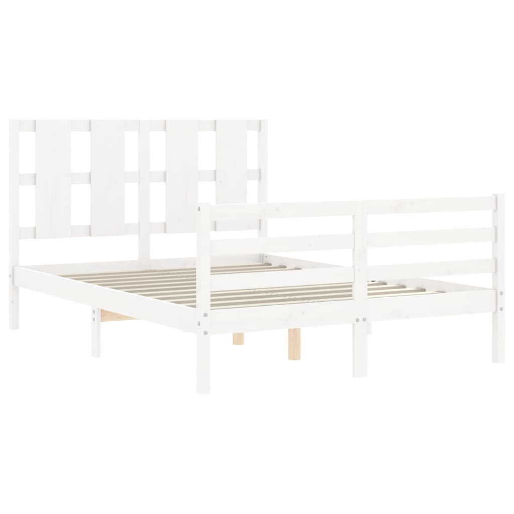 Bed Frame without Mattress White Double Solid Wood