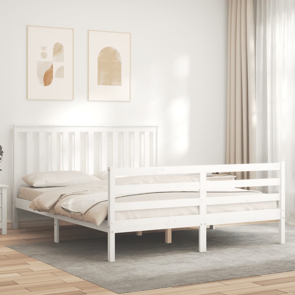 Bed Frame without Mattress White King Size Solid Wood