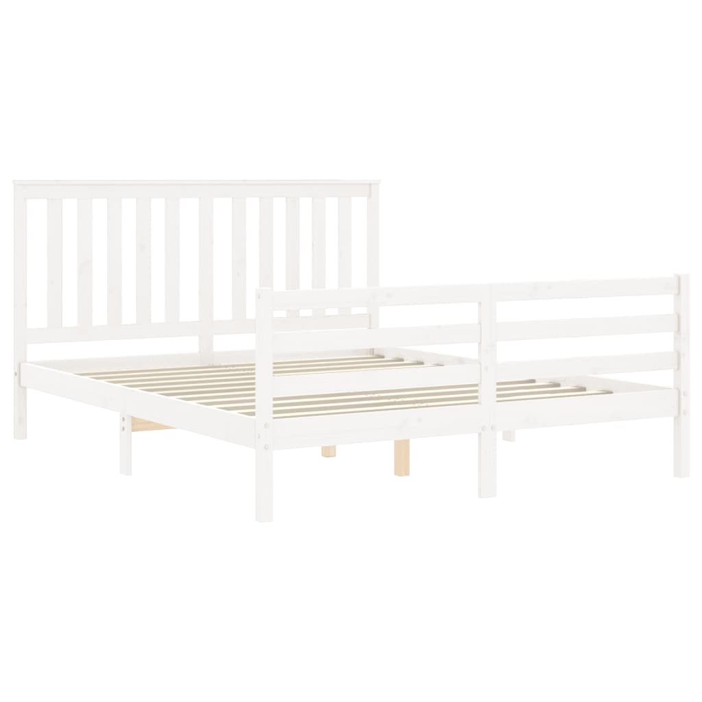 Bed Frame without Mattress White King Size Solid Wood