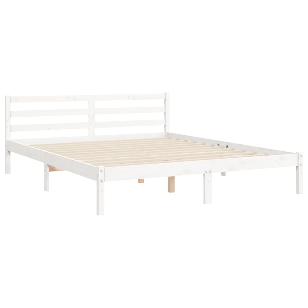 Bed Frame without Mattress White King Size Solid Wood