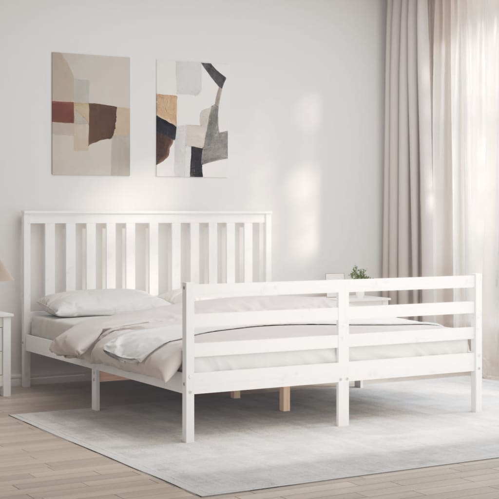 Bed Frame without Mattress White King Size Solid Wood