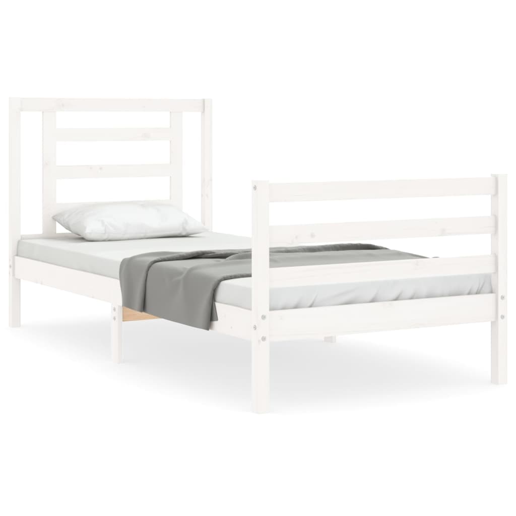 Bed Frame without Mattress White Single Solid Wood