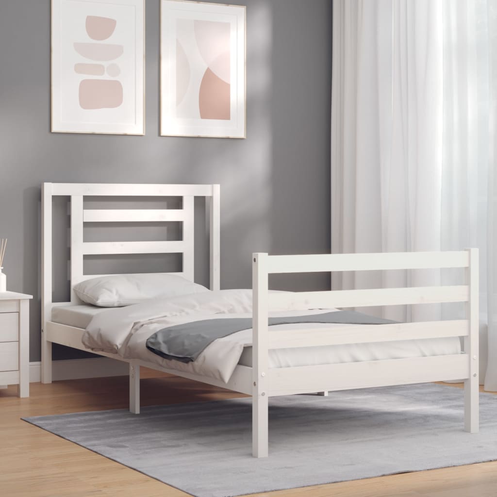 Bed Frame without Mattress White Single Solid Wood