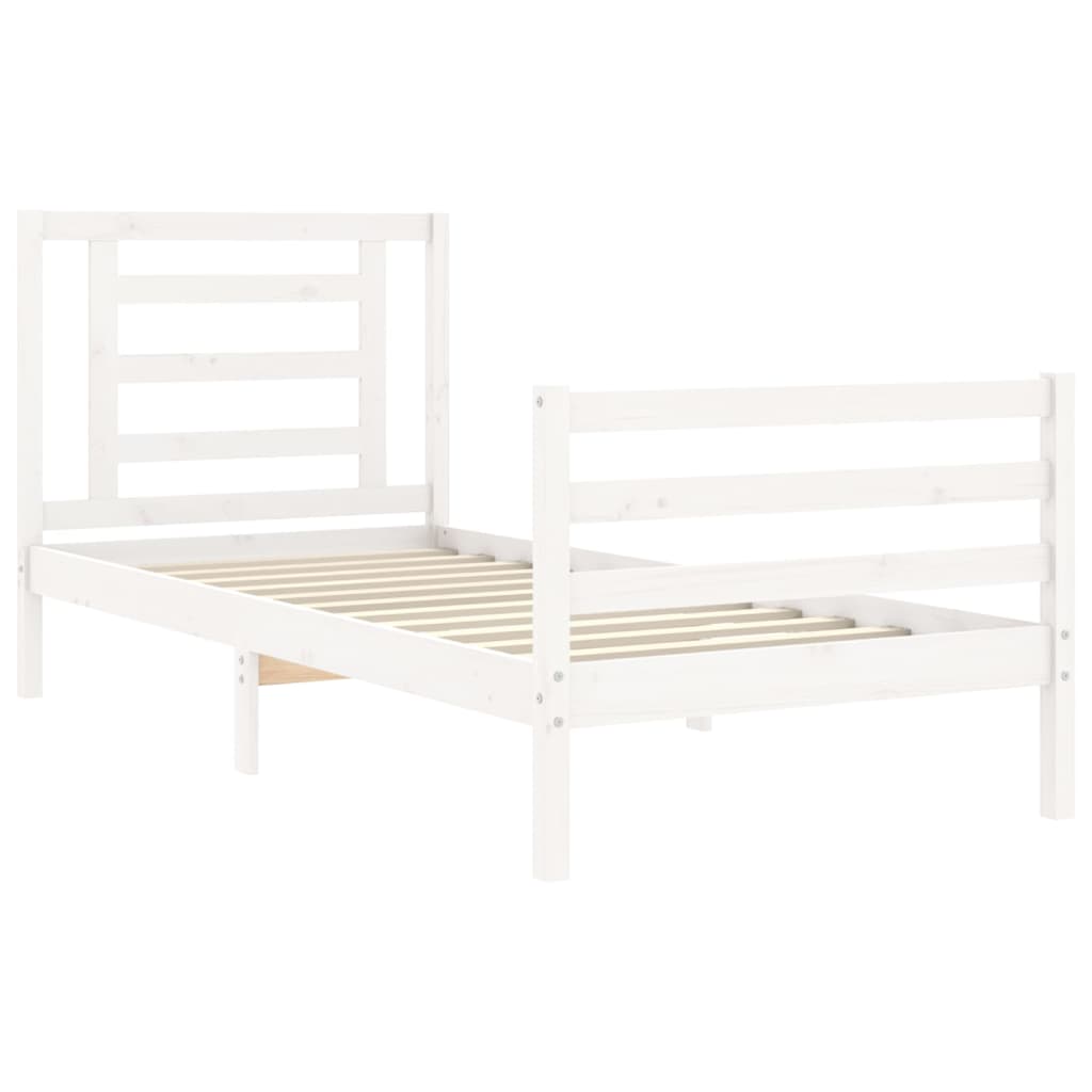 Bed Frame without Mattress White Single Solid Wood