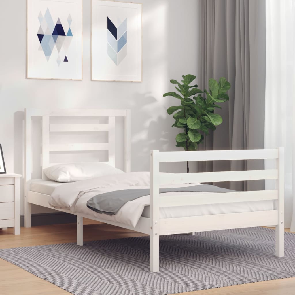 Bed Frame without Mattress White Single Solid Wood