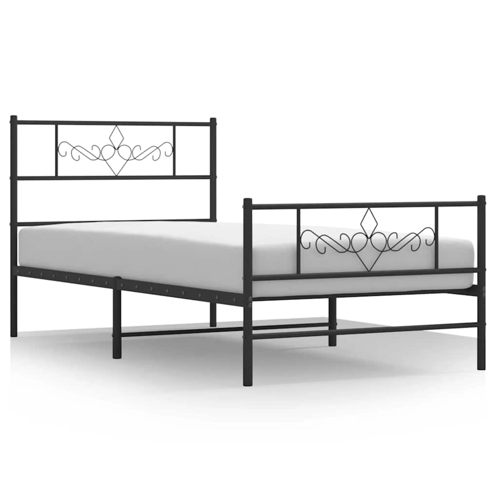 Metal Bed Frame without Mattress with Footboard Black 100x200cm