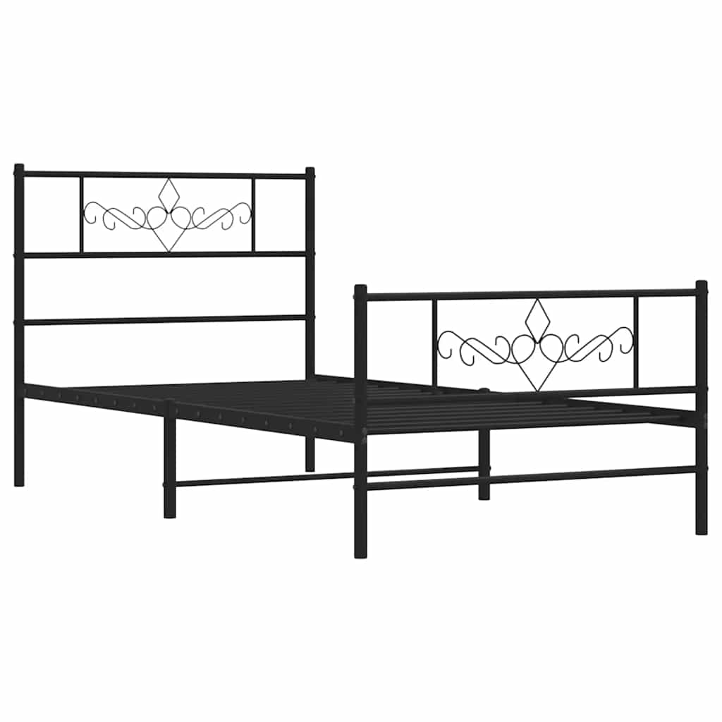 Metal Bed Frame without Mattress with Footboard Black 100x200cm