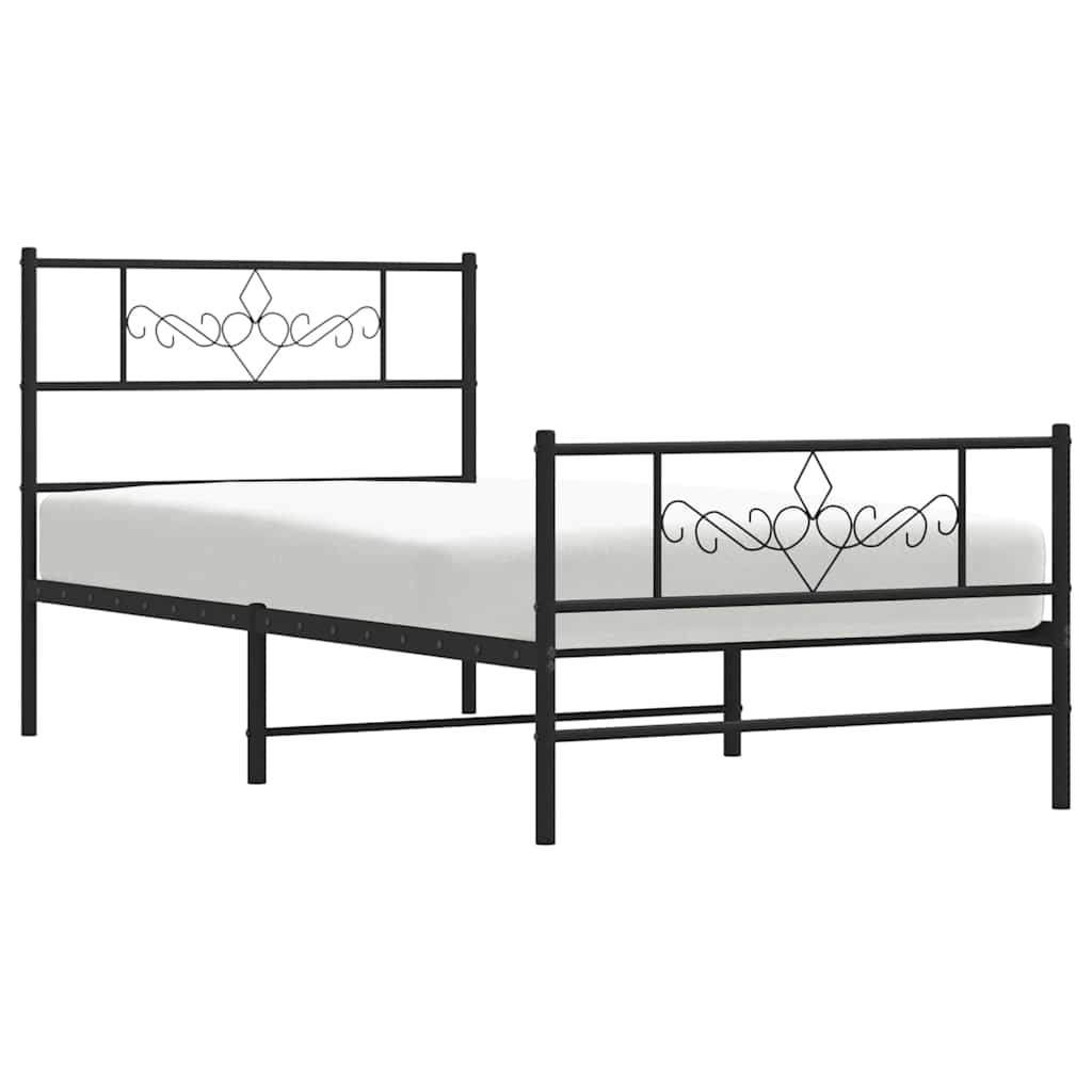 Metal Bed Frame without Mattress with Footboard Black 100x200cm