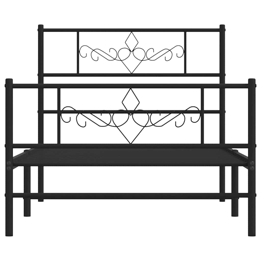 Metal Bed Frame without Mattress with Footboard Black 100x200cm