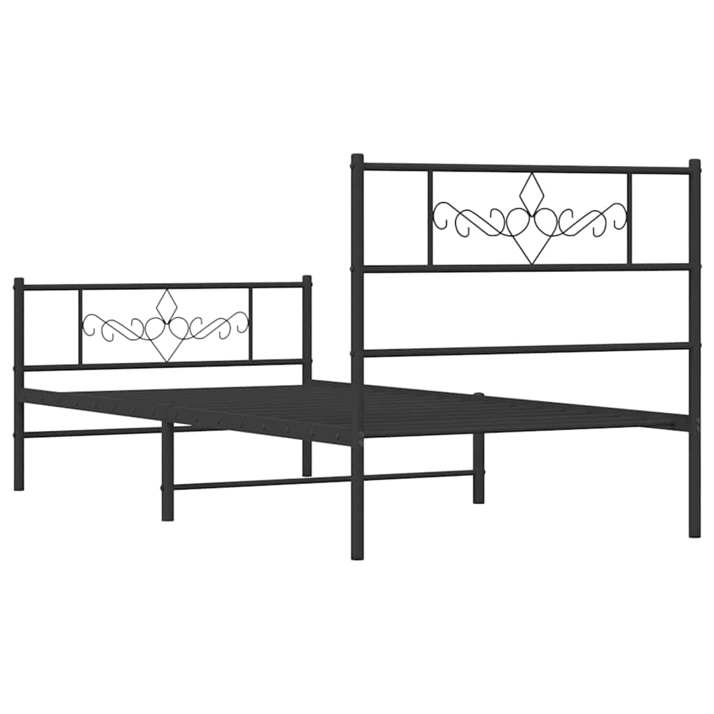 Metal Bed Frame without Mattress with Footboard Black 100x200cm