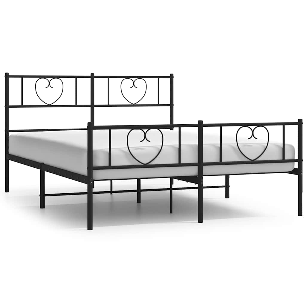 Metal Bed Frame without Mattress with Footboard Black 135x190cm