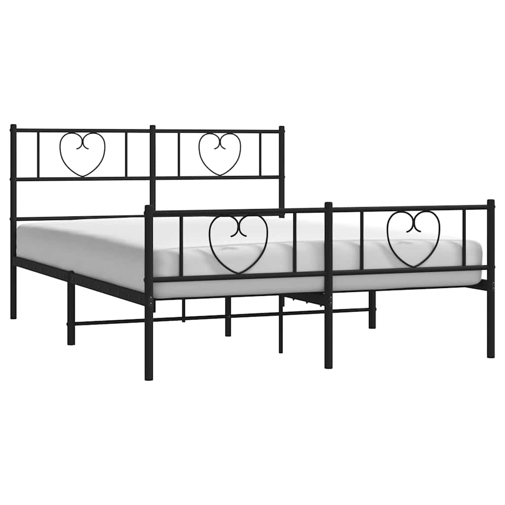 Metal Bed Frame without Mattress with Footboard Black 135x190cm