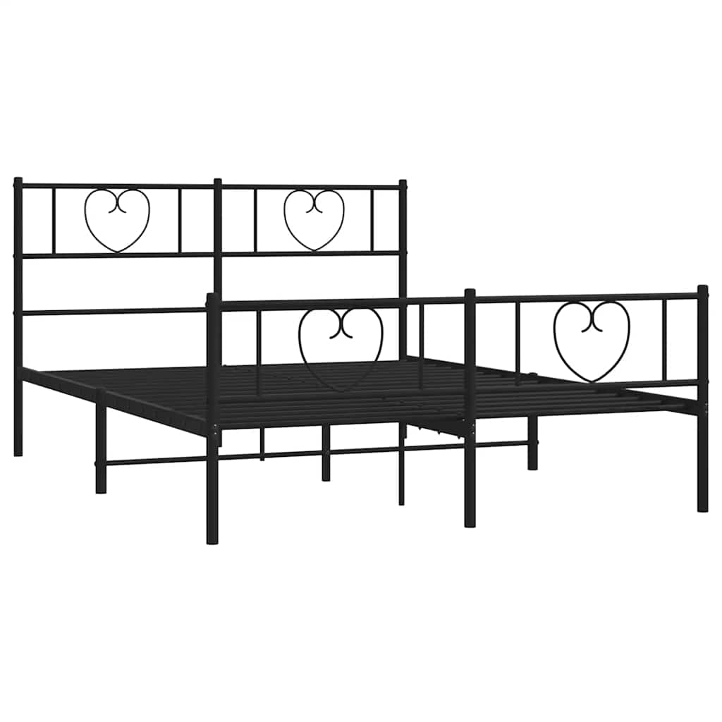 Metal Bed Frame without Mattress with Footboard Black 135x190cm