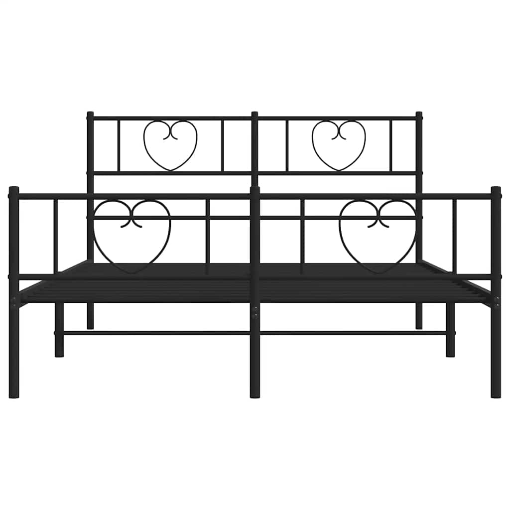 Metal Bed Frame without Mattress with Footboard Black 135x190cm