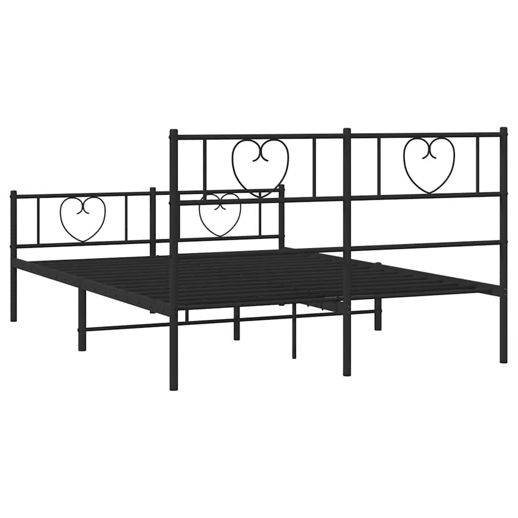 Metal Bed Frame without Mattress with Footboard Black 135x190cm