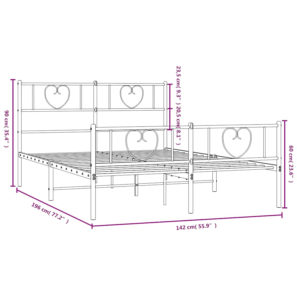 Metal Bed Frame without Mattress with Footboard Black 135x190cm