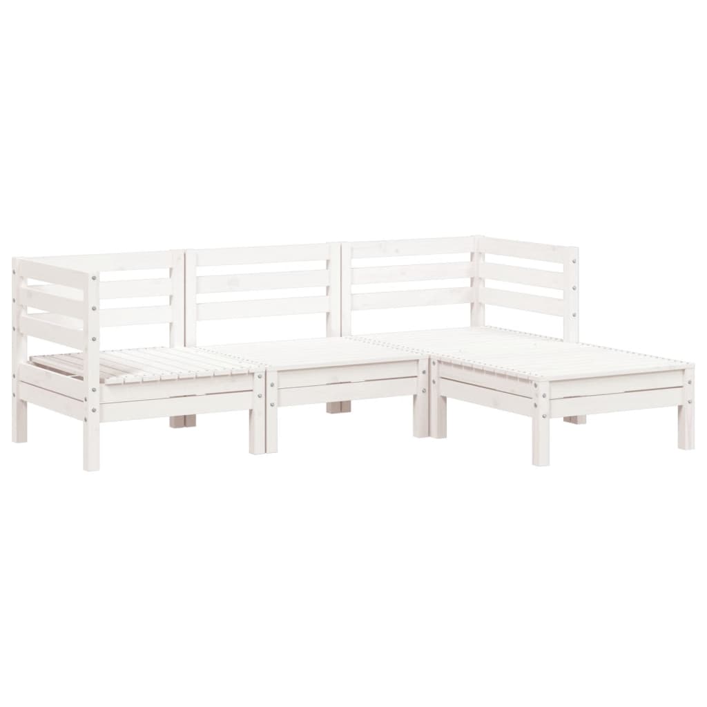 Garden Sofa 3-Seater with Footstool White Solid Wood Pine