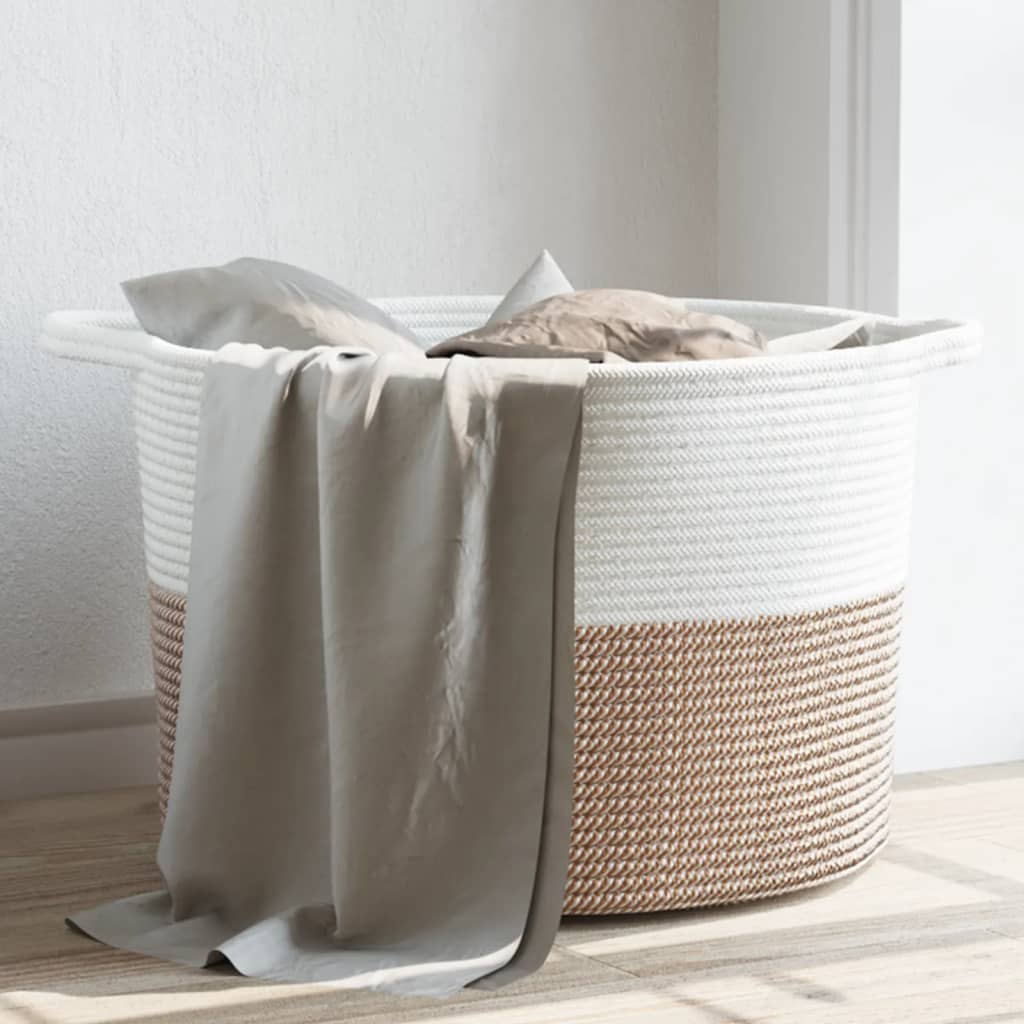 Laundry Basket Brown and White Ø55x36 cm Cotton