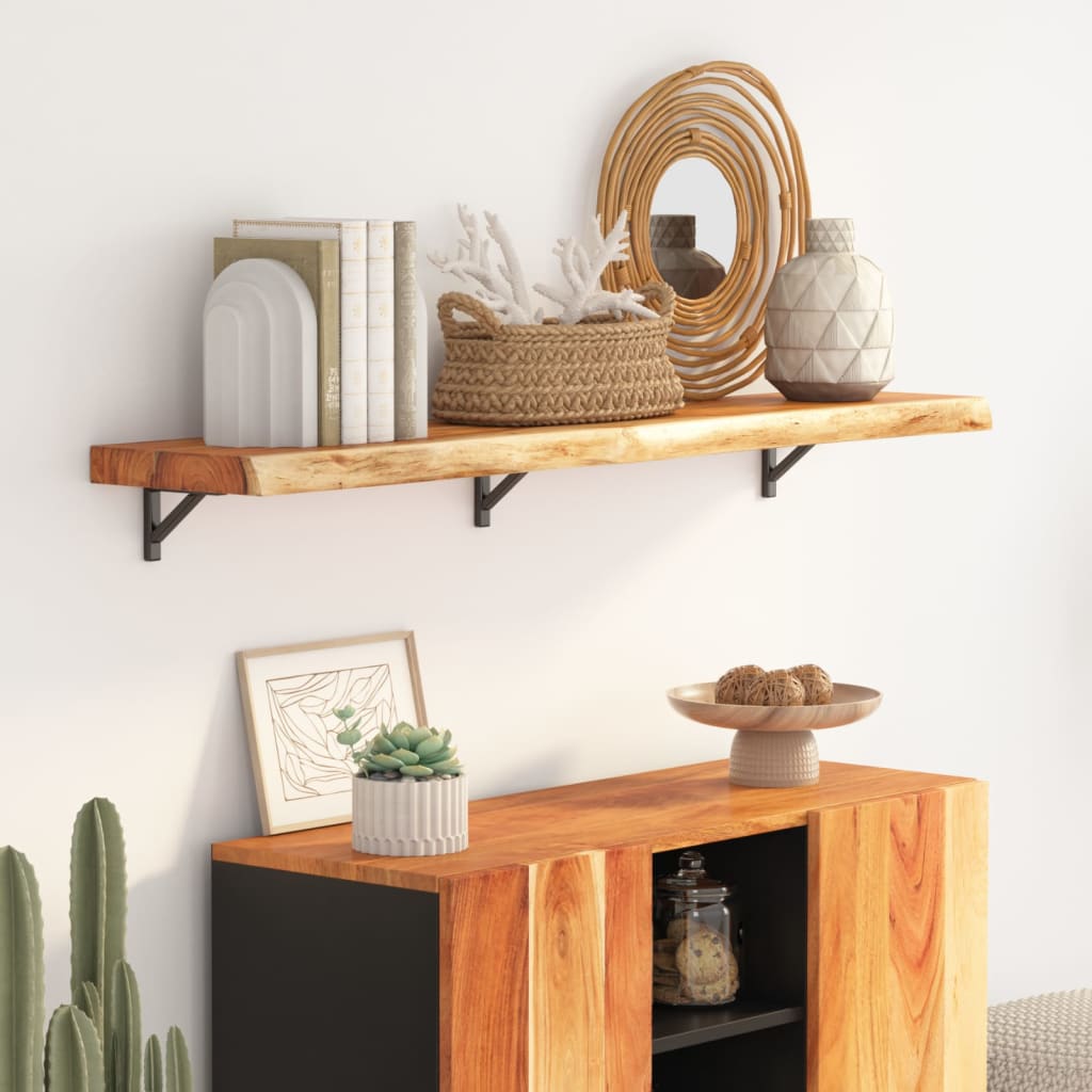 Wall Shelf 110x20x3.8 cm Rectangular Solid Wood Acacia Live Edge