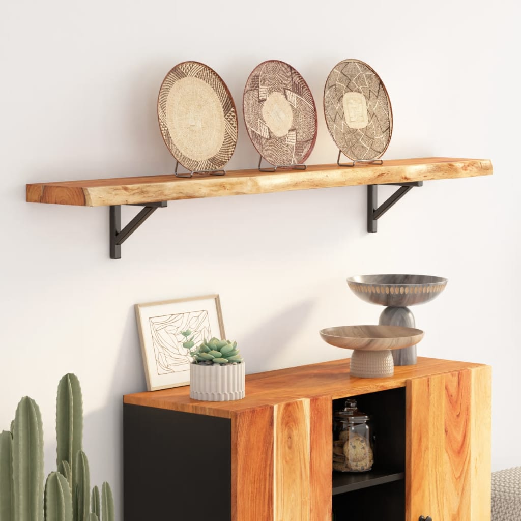 Wall Shelf 140x20x3.8 cm Rectangular Solid Wood Acacia Live Edge