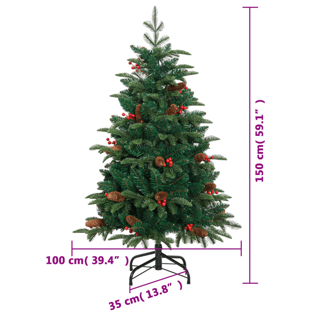 Artificial Hinged Christmas Tree with Cones and Berries 150 cm