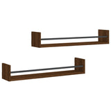 Wall Shelves with Bars 2 pcs Brown Oak 80x16x14 cm