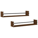 Wall Shelves with Bars 2 pcs Brown Oak 80x16x14 cm