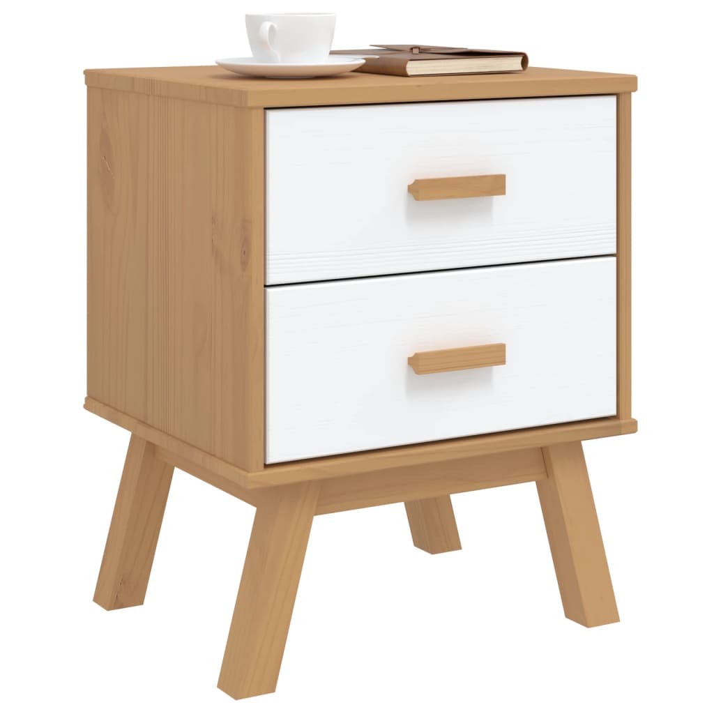 Bedside Cabinet OLDEN White and Brown Solid Wood Pine