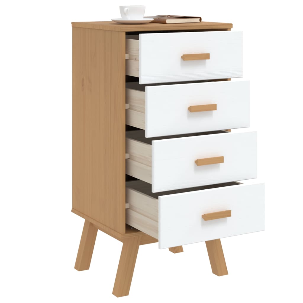 Bedside Cabinet OLDEN White and Brown Solid Wood Pine