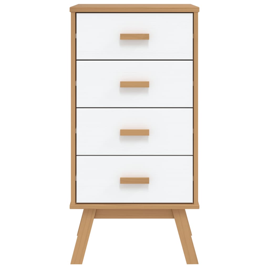 Bedside Cabinet OLDEN White and Brown Solid Wood Pine