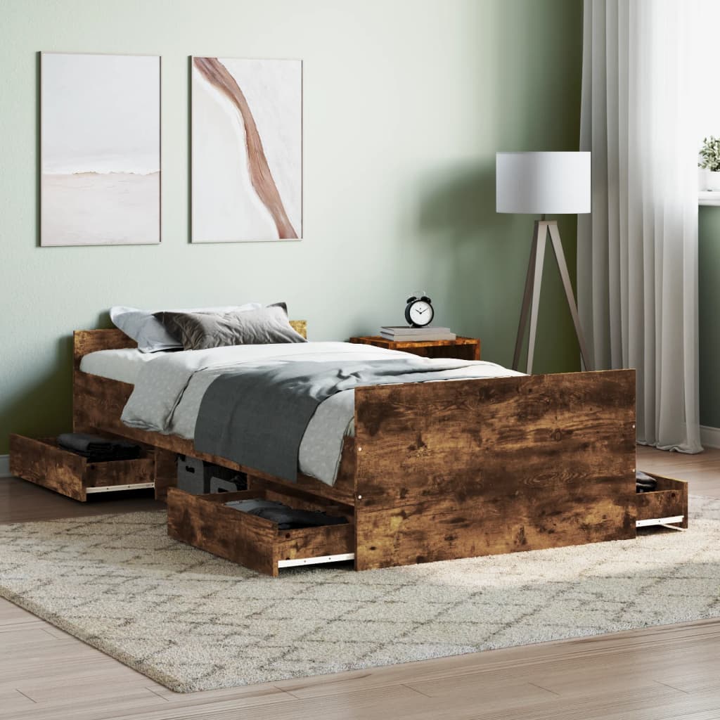 Bed Frame without Mattress Smoked Oak 90x190 cm Single