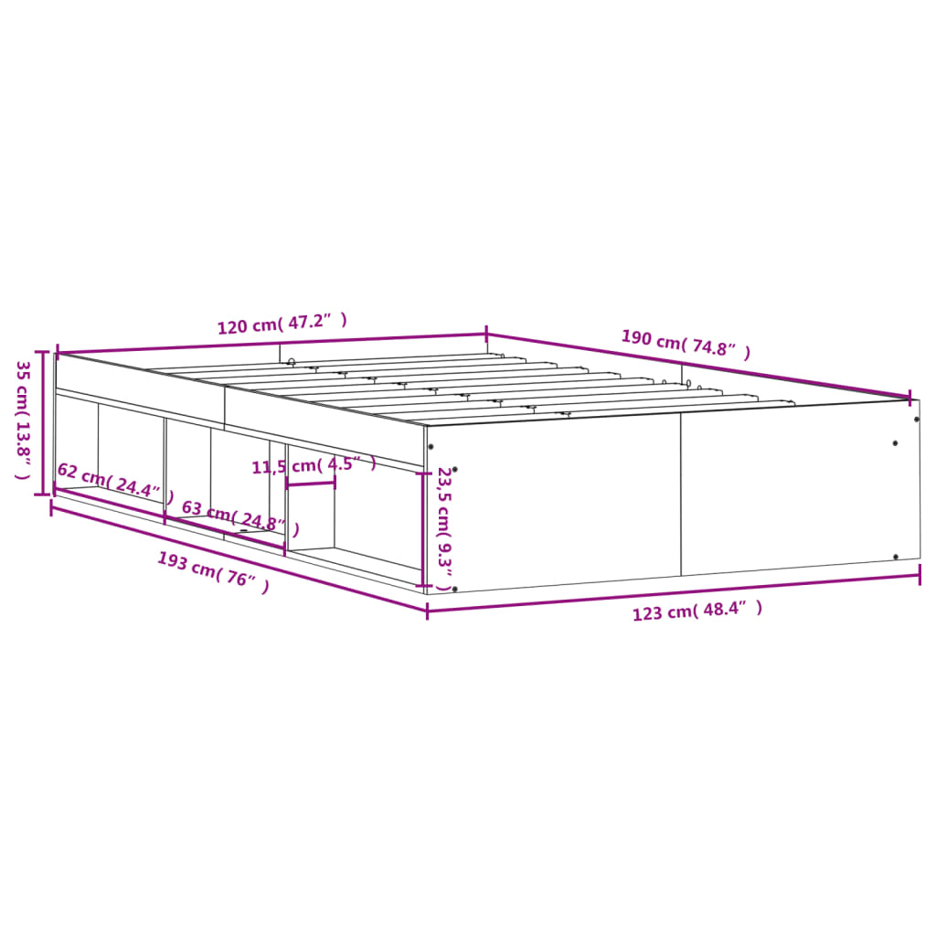 Bed Frame without Mattress Sonoma Oak 120x190 cm Small Double Small Double