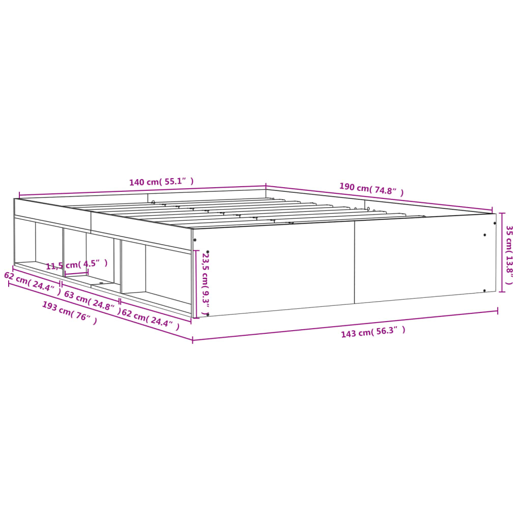 Bed Frame without Mattress Concrete Grey 140x190 cm