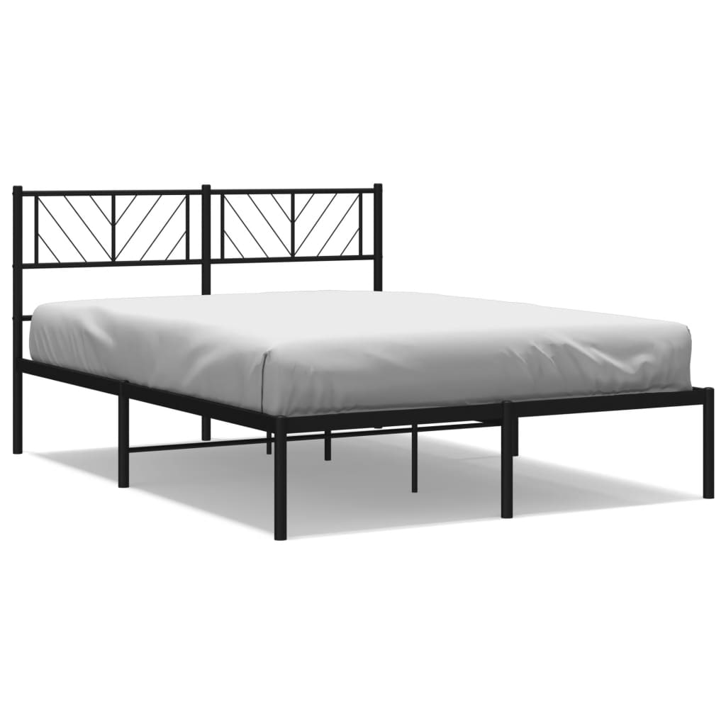 Metal Bed Frame without Mattress with Headboard Black 140x190cm