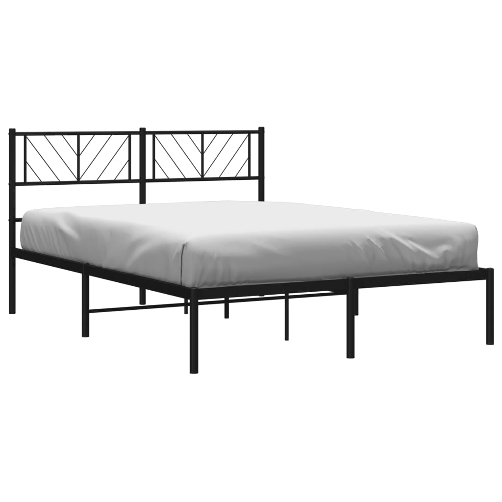 Metal Bed Frame without Mattress with Headboard Black 140x190cm