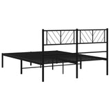 Metal Bed Frame without Mattress with Headboard Black 140x190cm