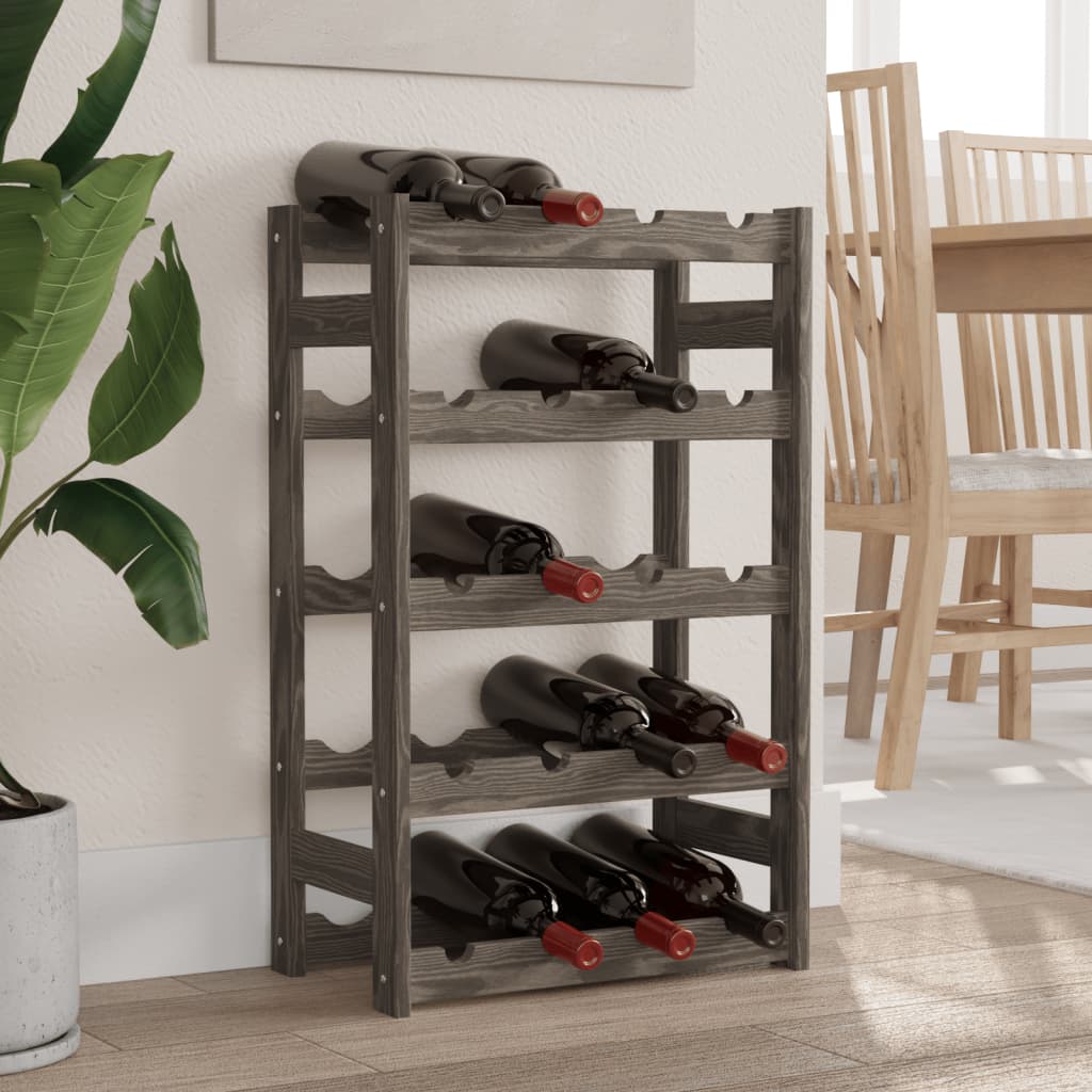 Wine Rack for 20 Bottles Grey Solid Wood Pine