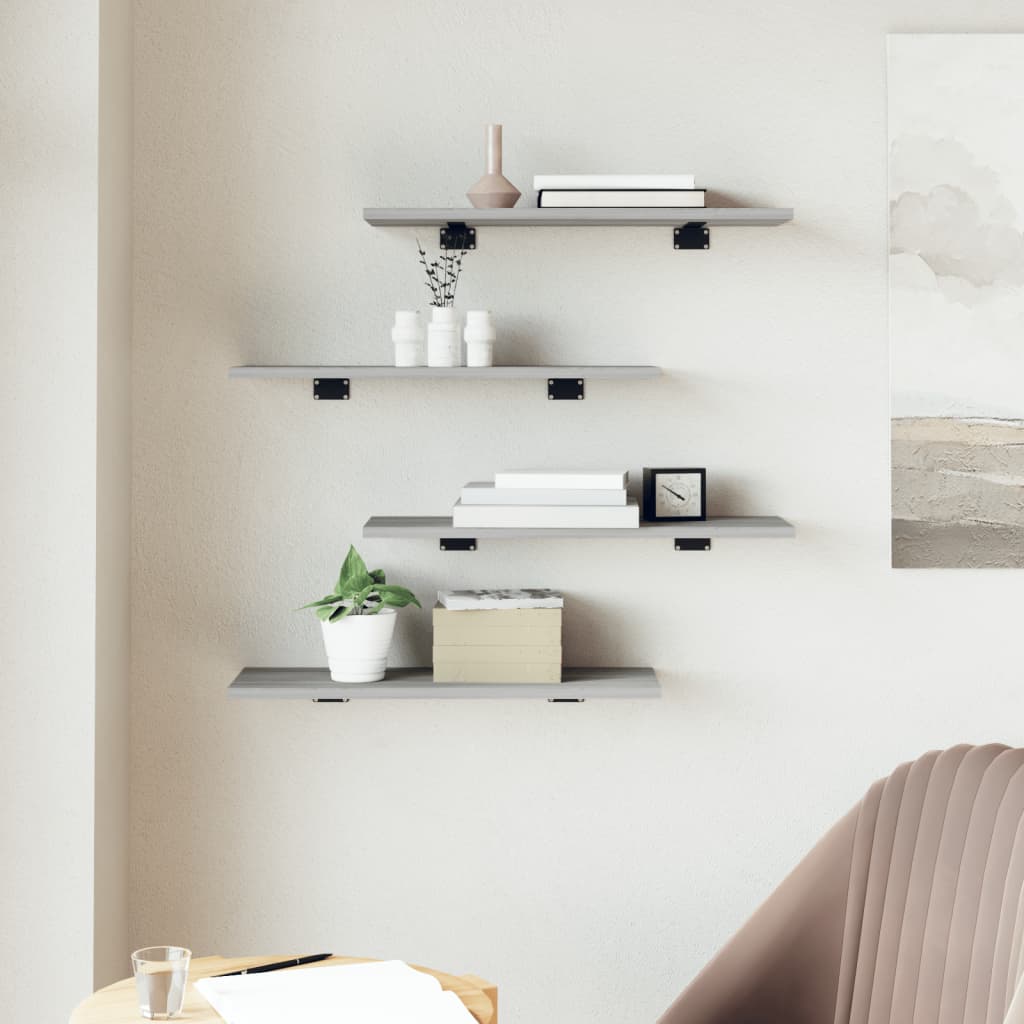 Wall Shelves 4 pcs Grey Sonoma 60x20x1.5 cm Engineered Wood