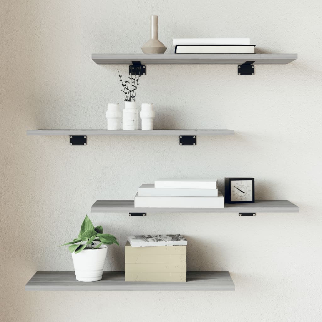 Wall Shelves 4 pcs Grey Sonoma 60x20x1.5 cm Engineered Wood